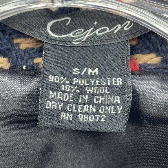 Cejon Poncho Womens S/M Wool Blend Tweed Tartan Plaid High Collar Tan Navy Red - Picture 5 of 6